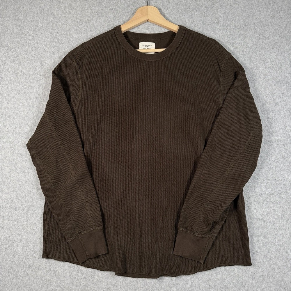 Buck Mason Vintage Thermal Surplus Tee Mens Large Brown Waffle Knit Long Sleeve